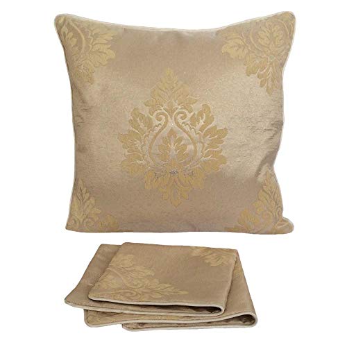 Pillowerus Satin/Chenille Damask Pattern Cream/Silver Effect 18X18 Decorative/Throw Pillow Case #TOP3