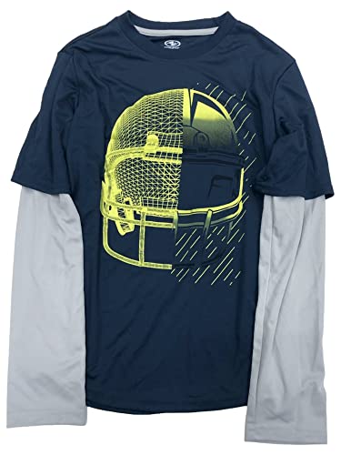 Athletic Works Boys Silky Long Blue Mock Layer Football Tee Shirt
