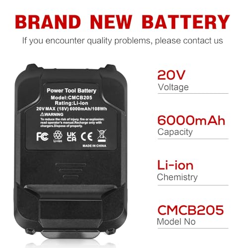 2Pack 6.0Ah 20V Replacement Battery for Craftsman V20 Tools CMCD700C1 Compatible