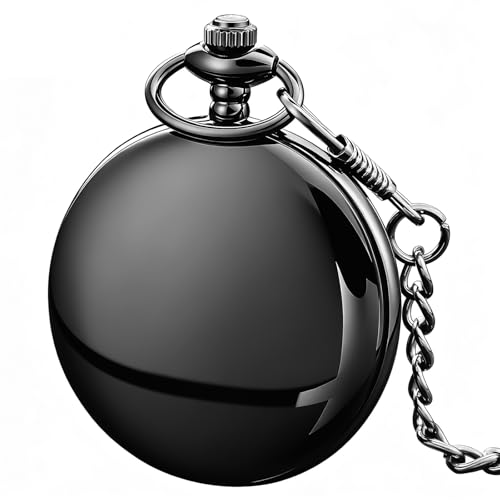 Image of Tiong Pocket Watch Vintage Quartz Pocket Watches with Chain Christmas Graduation Birthday Gifts Father's Day（Black