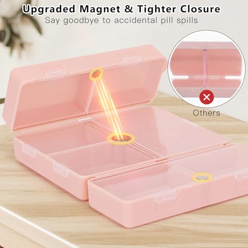 Image of FYY Travel Pill Organizer, 7 Compartments Large Pill Box Medicine Case-Pink