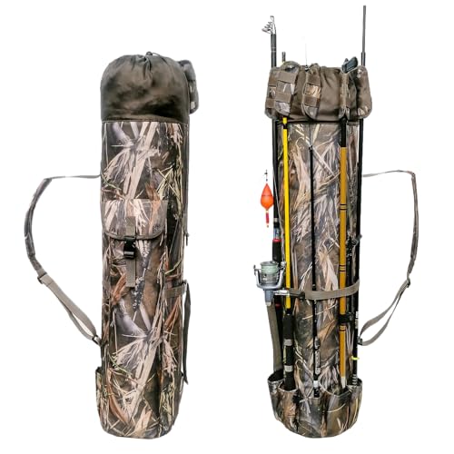 Allnice Fishing Tackle Bag Oxford Fishing Rod Case Portable High-capacity Fishing Pole Carry Organizer Outdoor Waterproof Fishing Tools Storage Bag for Fisherman(Camo)