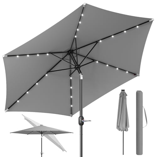 WOLTU Sonnenschirm 300 cm mit Led-Solar-Beleuchtung UV-Schutz 50+ Gartensonnenschirm neigbar mit Schutzhülle Kurbel für Balkon Garten Terrasse Dunkelgrau