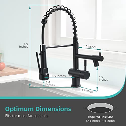 Kicimpro Commercial Faucet With Sprayer, Matte Black Kitchen Faucet Modern Single Handle High Arc Black Stainless Steel Kitchen Sink Faucet For One Hole Or Three Hole Sink #TOP4