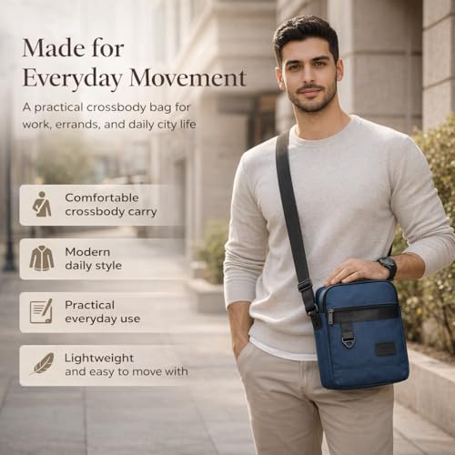 Canvas Crossbody Bag for Men Crossbody Bag Men Waterproof Material Adjustable Strap Crossbody Bags (Blue)
