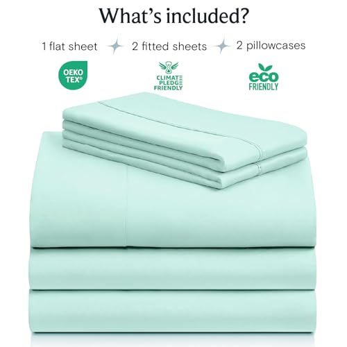 Image of LuxClub 5 PC Sheet Set Bed Sheets Deep Pockets 16 inch Eco Friendly Wrinkle Free Cooling Machine Washable Hotel Bedding Silky Soft - Aquamarine Split King