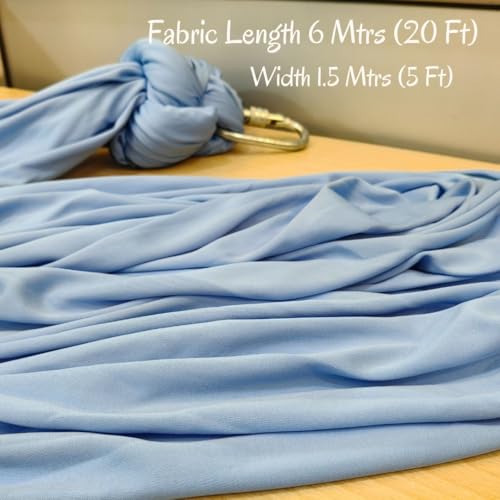 Image of Streetup India Lycra Fabric 6x1.5 Mtrs Aerial Swing /Yoga Hamock for Antigravity Yoga /Flying Yoga |With Carabiners |Light Blue