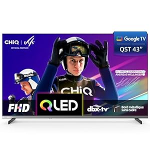 CHIQ L43QST 43 Pouces TV Smart Google TV QLED 2K UHD avec HDR10, ALLM&VRR pour Jeu, MEMC, Contrôle Vocal, Design Métallique Ultra-Fin, Dolby Audio, Wi-FI 2.4G/5G (Nouveau Modèle)