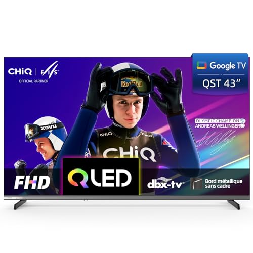 CHIQ L43QST 43 Pouces TV Smart Google TV QLED 2K UHD avec HDR10, ALLM&VRR pour Jeu, MEMC, Contrôle Vocal, Design Métallique...