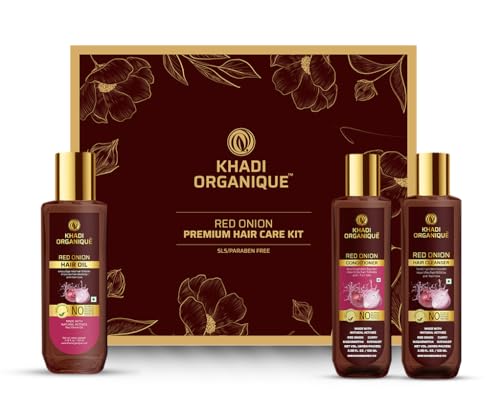 Image of Organique Red Onion Hair Oil, Cleanser & Conditioner Hair Care Kit For Hir Growth Control Hair Fall, Dandruff & Repairs Damaged Hairs (Pack of 3) 600 ml