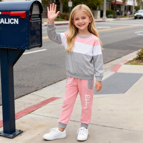 Image of Kids Toddler Girl Clothes Heart Letter Print Long-sleeved round collar top+Letter Print Pants Outfits Set