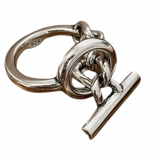 bague femme fermoir à bascule-fermoir t- bague gourmette- bague réglable en argent 925-anneaux torsadés-bague minimalise-bague de chaine géométrique-bague fermoir...