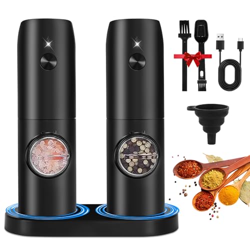 UCAMP Moulin à Sel et Poivre Électrique,Ensemble de Moulin à Poivre Électrique avec Base Rechargeable,Grossièreté Réglable,Moulins a Epices Electrique...