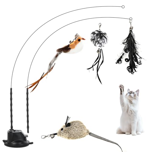 Romon Katzenspielzeug, Schwarz Katzen Spielzeug 7 Stück Cat Toys Katzenangel Stabil Selbstbeschäftigung Federspielzeug mit Maus, Natürlich...