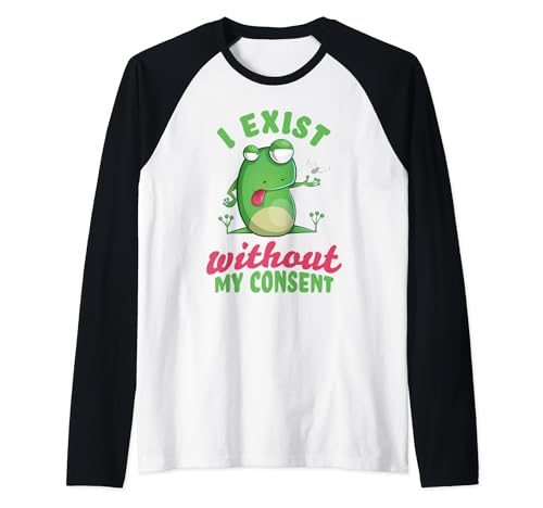 Existo Sin Mi Consentimiento Funny Frog Depresión Meme Camiseta Manga Raglan