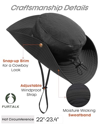 Image of FURTALK Sun Hats for Men Women UPF Sun Protection Breathable Wide Brim | Nylon UV Protection, Breathable Adjustable, 2-in-1 Wide Brim, Packable Water-Resistant, Fishing Hiking Summer