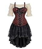 Jutrisujo Steampunk Corset Dress Bustier Top Skirt with Tutu 3 Pcs Plus Size Vintage Lace up Gothic Costume Halloween Brown L