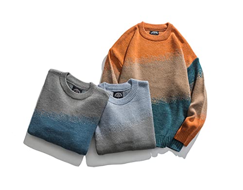Pulcykp Autumn and Winter Men's Sweater New Round Neck Tie-Dye Gradient Oversized Sweater Loose4