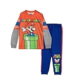 Nintendo Super Mario Brothers Jungen 2-teiliges Set - Langarm-T-Shirt & Jogginghose mit Grafikdruck - 2er-Pack Bundle für Kinder und Kleinkinder (Größe 5/6, Rot)