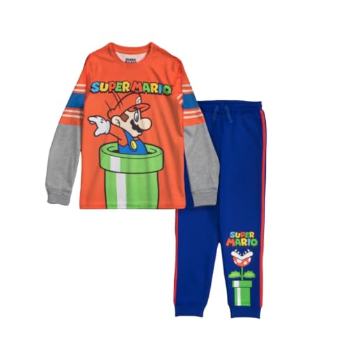 Nintendo Super Mario Brothers, Mario, Luigi, Bowser Boys 2-Piece Set - Long Sleeve T-Shirt & Joggers - 2-Pack Bundle for Kids