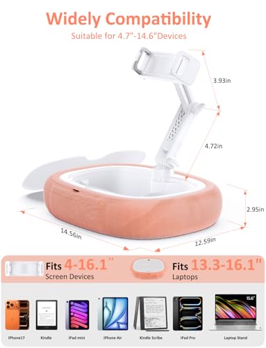 Tryone Tablet Pillow Holder & Laptop Stand : Lap Adjustable iPad Holder with Snack Bowl,Soft Plush Pillow & 360° Rotating Detachable Support Arm for 4.7-16.1 Kindle Phone Tablet Laptop (Pink) - Thumbnail 4