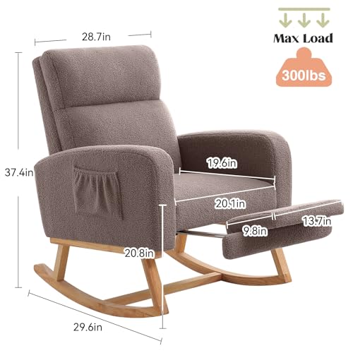 Image of HCHAIRH Rocking Chair Nursery with Foot Rest, Nursing Rocking Chairs for Mom Nursery, Teddy Rocker Glider with High Backrest for Living Room, Bedroom, Coffee