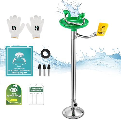Image of Huanyu Emergency Eye Wash Station Floor Mount Adjustable Water Flow Stand Up Eye Wash Station Eyewash Stations Stainless Steel Eye Wash Units Factory (1202 Green)