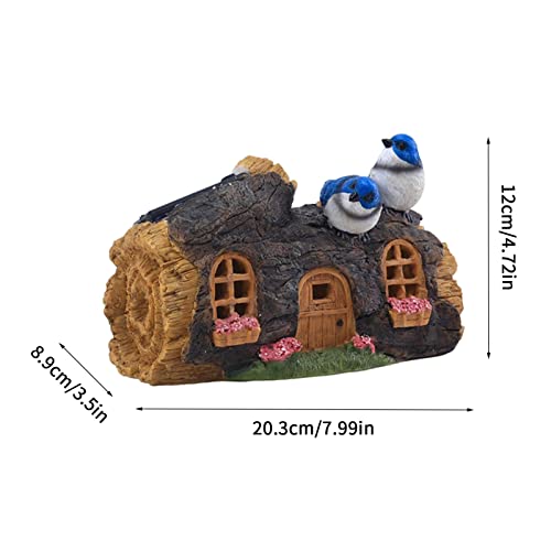 Decorações de casa de fadas de jardim de luz solar LED, Estatuetas de resina de casa na árvore para