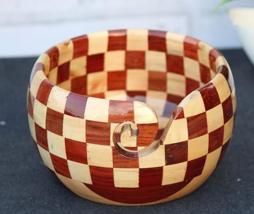 Image of Handmade Wooden Yarn Bowl - Yarn Holder Storage Bowl - Yarn Bowl for Knitting 7 inch x 4 inch inch - Best Gift for Knitters Multiwood (Large)