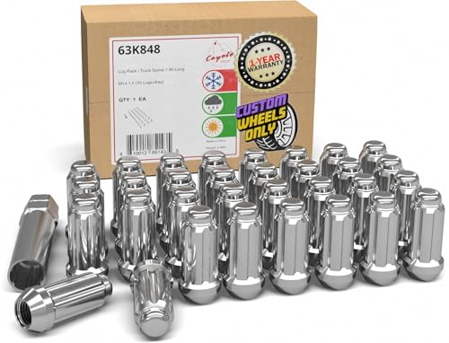 Wheel Accessories Parts 32 Pcs M14x1.5 14x1.5 Thread Truck 2.00" Long Spline Lug Nuts Chrome 6 Spline Fits Chevy Silverado GMC Sierra 2500 3500 Ford F250 F350 Ram 2500 3500