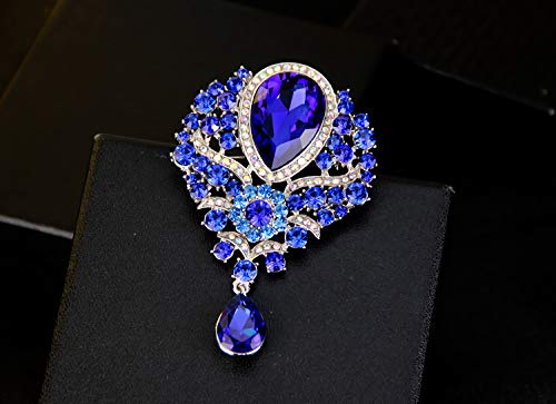 Image of Wedding Bridal Big Crystal Rhinestone Bouquet Brooch Pin for Women (navy blue)