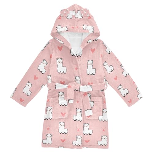 LI ZHI XIN Bata de baño de franela suave con capucha y lazo cálido con bolsillos para niños de 2 a 12 años, patrón animal de alpaca, multicolor, 7-9 años