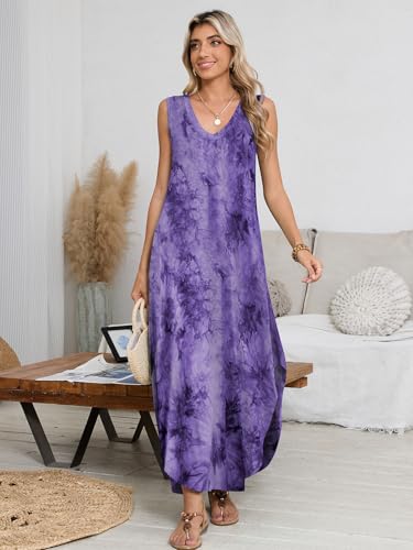 Image of BELAROI Womens Plus Size Maxi Dress Sundress Summer Casual Sleeveless V Neck Pockets Beach Swimsuit Coverup Loose