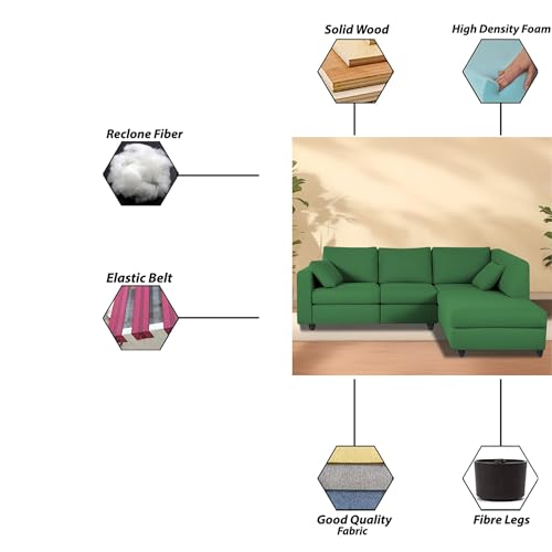 Image of Florian RHS 4 Seater L Shape Sofa Set for Living Room (Green Fabric) Premium Fabric Sofa