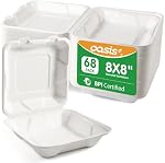 [8×8", 68-Pack] Disposable Clamshell Take Out Food Containers, Biodegradable Paper To Go Boxes for Burgers, Sandwiches, Fries & More (White)