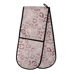 Double Oven Gloves Rose Gold Leopard Print Pink Heat Resistant Pot Holder Oven Mitt Gloves for BBQ Cooking Baking Grilling Microwave