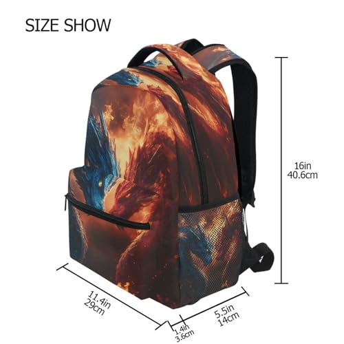 Blue Red Dragon Stylish Backpack for School Boys Girls Adults Kids Bookbag Laptop Bag 18L4