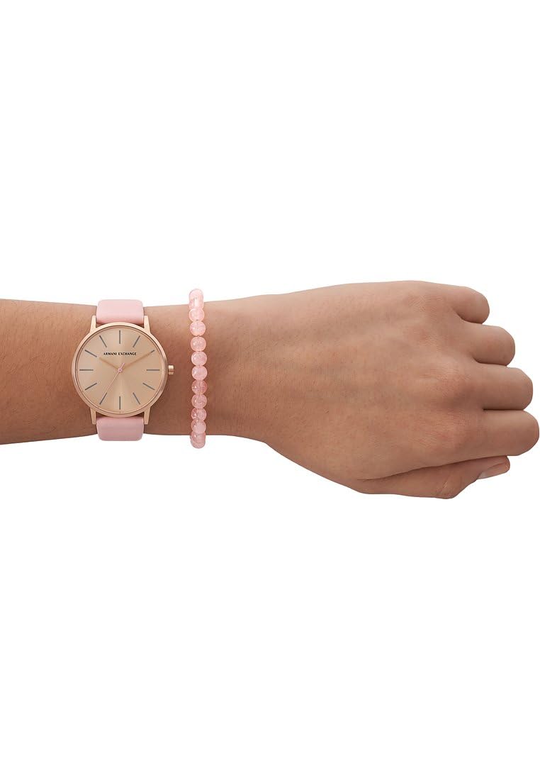 Armani Exchange Montre pour Femmes, Mouvement à Quartz et boîtier de 36 mm avec Bracelet en Acier Inoxydable, en Cuir ou en Silicone, Ensemble Rose pâle et Or Rose, 36MM