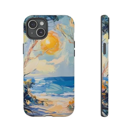 Coque iPhone 15 Plus paysage côtier bleu mate pour vos voyages