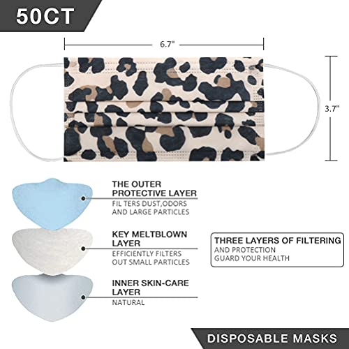 Disposable Face Mask - 50pcs Comfortable Protective Mouth Cover,Printed Cheetah Face Mask Adults, 3-Ply Breathable Safety Mask for Indoor Outdoor Home Office Travel (Leopard) - Image 6