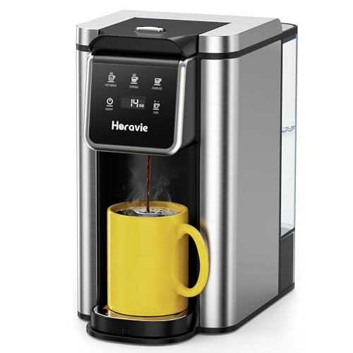 Image of Horavie Single Serve Coffee Maker for K-Cup Pod and Grounds, Hot & Iced Coffee Maker, Strong Button Feature, 6 to 14oz Brew Sizes, 50oz Removable Tank, Up to 6.5 Inch Mug, Stainless Steel, Black