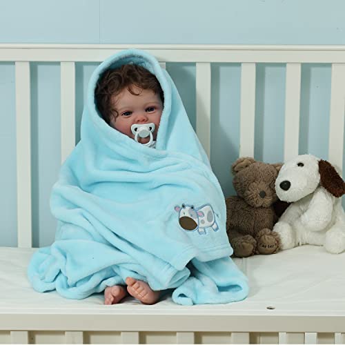 CREVENT 75cmX100cm Cozy Fluffy Warm Fleece Infant Blanket for Girls & Boys Toddler Crib Cot Stroller (Blue Cow)