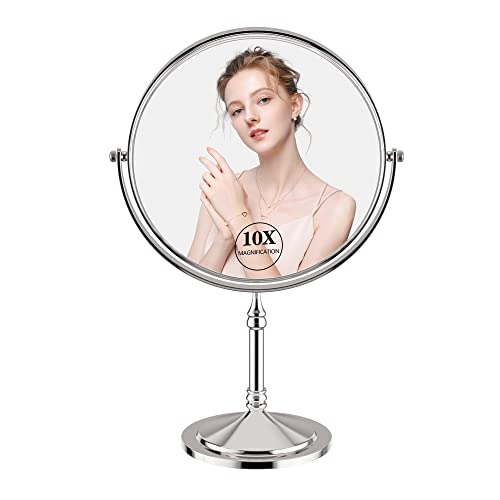 Foutlq 1X/10X Magnifying Makeup Mirror Double Sided For Desk With Stand, 8 Inch Personal Cosmetic Mirror Round With 360 Degree Swivel, Polished Chrome #TOP25