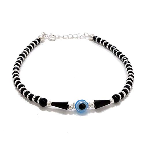 DHRUVS COLLECTION 925 Pure Silver Evil Eye Nazariya Bracelet with Black Crystals for Girls & Women