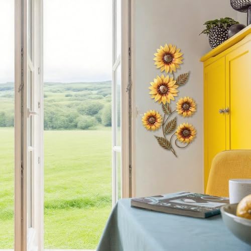 Plipdhy Sonnenblume Metall Wanddekoration,Deko Wand Wanddekoration,Metall Blumen Wanddeko für Wohnzimmer,Schlafzimmer,Outdoor,Garten Flur Balkon