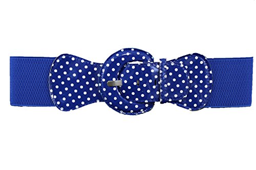Women Fashion Blue Faux Leather Belt Elastic Hip Waist Stretch Plus M L White Polka Dots2