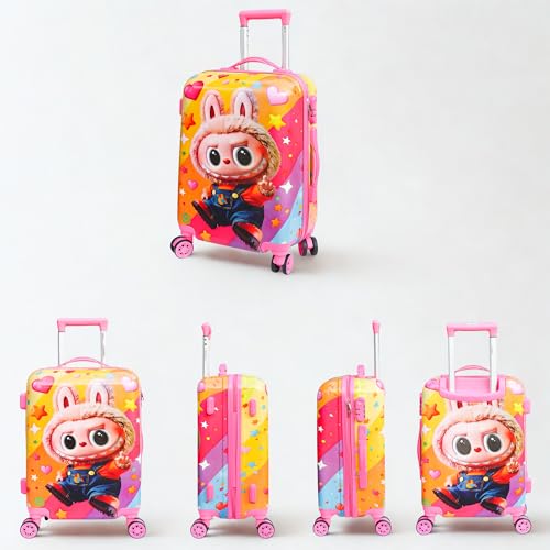 Image of ADSON Abs Kids Trolley 360 Rotating Luggage 360 Degree Wheels Princess Non-Breakable 20 Inch Kids Hardsided Suitcase with 4 Wheels, 360 Degree Wheel Travel Trolley Bag (Pink Rainbow Unicorn)
