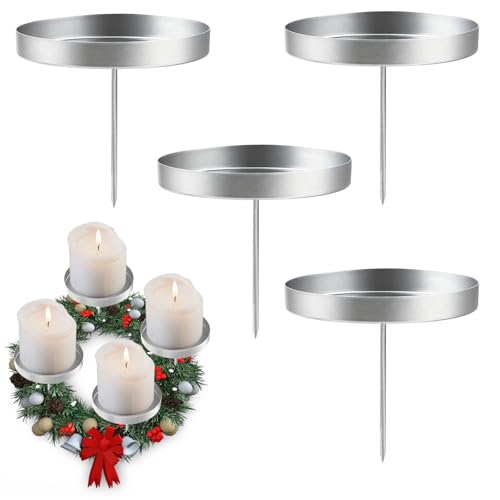4 Stück Kerzenhalter Adventskranz, 8 cm Kerzenständer Silber,...