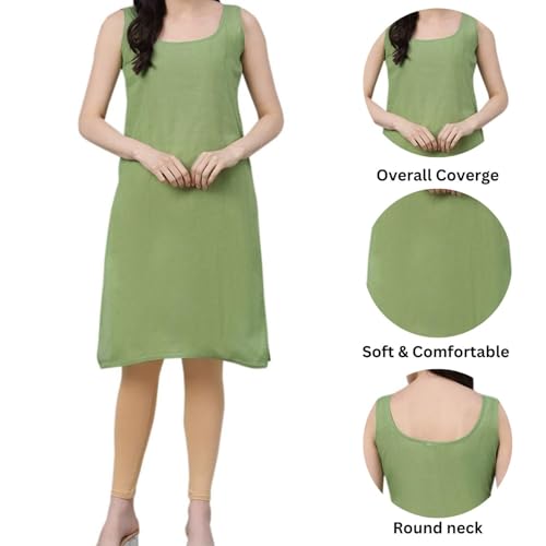 Image of Women's Sleeveless Cotton Inner Slip Dress Round Neck Soft Comfortable Fit Full Length Camisole Innerwear Summer top Undergarment for Girls