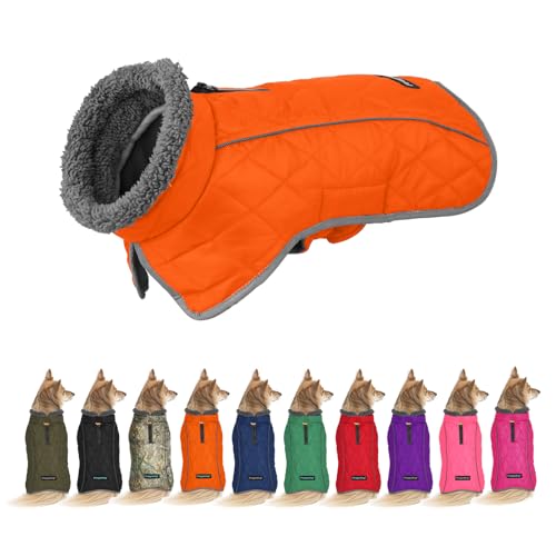 Image of Fragralley Dog Coat Small, Waterproof Dog Jacket with Warm Fleece Lining, Adjustable Reflective Dogs Winter Coat, Turtleneck Pet Coats for Cold Weather (Orange S)